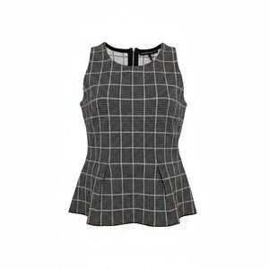 White House Black Market Black and White Grid Peplum Sweater Tank